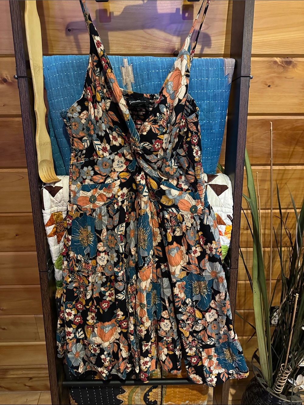 Angie Black Floral Twist-Front Mini Dress